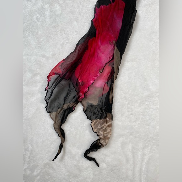 Womens Cache Medium Y2K Black Pink Floral silk Cowl Neck Fairycore whimsical top - Picture 7 of 13